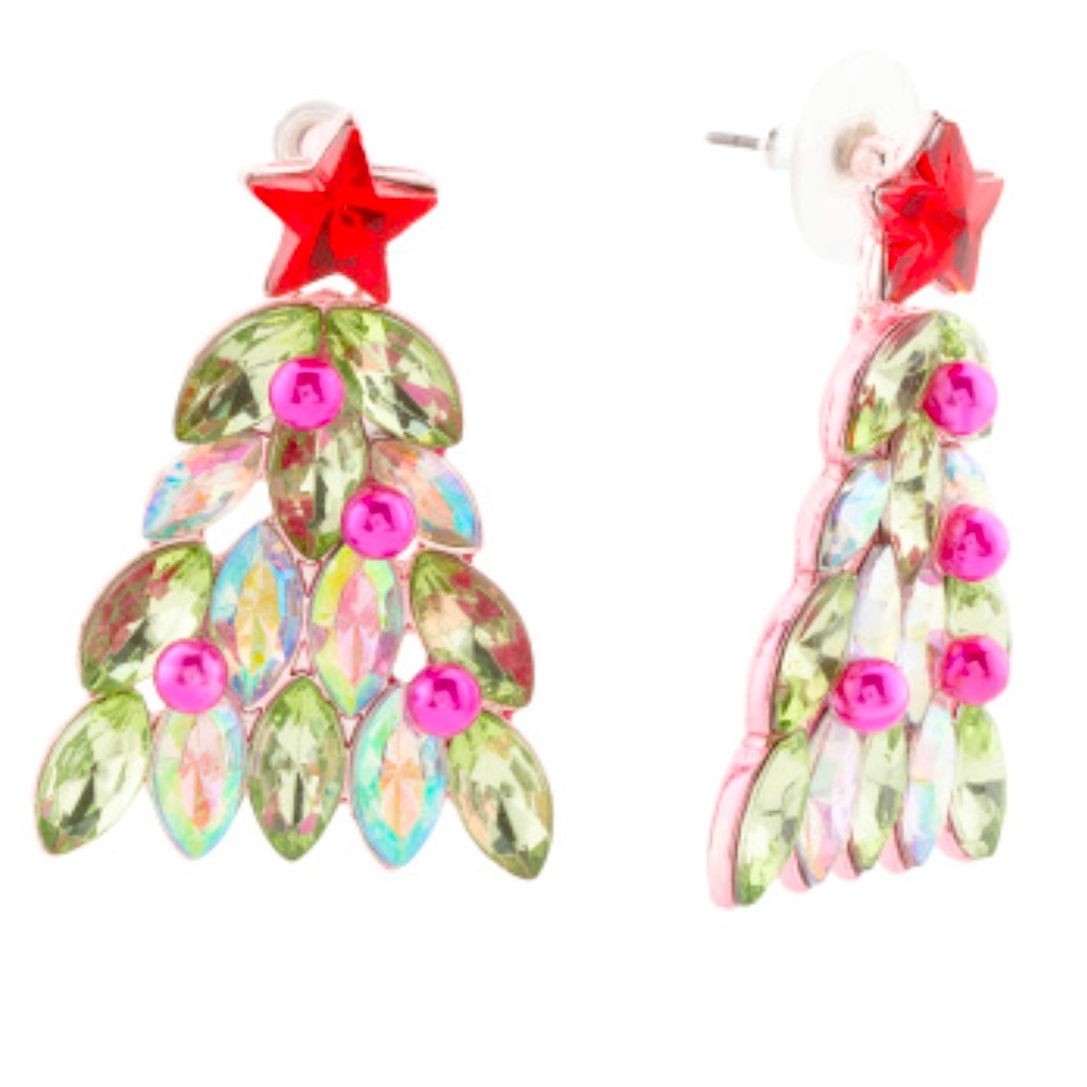 New BETSEY JOHNSON Christmas Tree Post Earrings - Picture 1 of 17